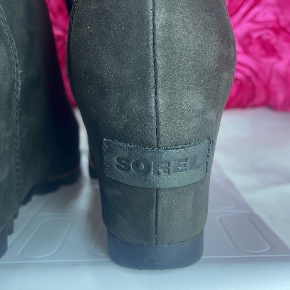 Sorel Conquest Waterproof Wedge BootsWomen's Leather Olive-Dark Grey Size 6 - Picture 11 of 15